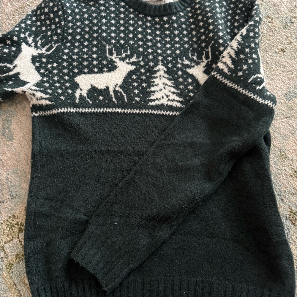 Green and White Reindeer Sweater